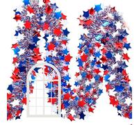 Ghirlanda bianca e blu, decorazione per mensola del 4 luglio | Ghirlanda bianca e blu con luci, 10,06 metri, per interni ed esterni, per casa, camino, scale e celebrazioni