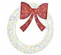 Ghirlanda con 60 LED bianco caldo PET, 76 x 76 x 8 cm, alimentata tramite USB, con grande fiocco, decorazione natalizia per soggiorno e finestra, elegante decorazione per albero e decorazione