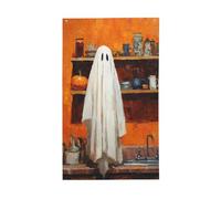 Ghirlanda con fantasma in piedi nel lavandino della cucina, bandierine per la casa, 0,9 x 1,5 m, con occhielli, per interni ed esterni, feste e decorazioni per la casa