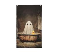 Ghirlanda con fantasma in una vasca da bagno con una paperella di gomma, striscione di auguri stagionale con occhielli, per interni ed esterni, feste e decorazioni per la casa