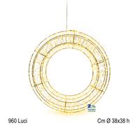 GHIRLANDA CORONA NATALIZIA LUMINOSA COL. ORO 960 LED CON TRASFORMATORE IP20