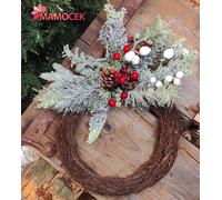 GHIRLANDA Corona rami pigne bacche neve cm.40 addobbo fuoriporta decoro Natale