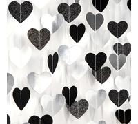 Ghirlanda Cuori Carta Bianco Nero Argento 52 Piedi,4 Pezzi 4m Addobbi da Appendere per weddingdecoration items,San Valentino,Festa Compleanno,Decorazion Giardino,Ghirlande Carta per Allestimento Feste