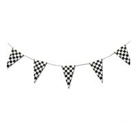 Ghirlanda da corsa a scacchi, lunga 30 m, con 48 bandierine per compleanno e feste a tema auto da corsa, materiale PE, bandiere bianche e nere, decorazione riutilizzabile