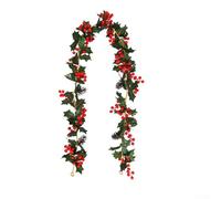 Ghirlanda decorativa natalizia con foglie di agrifoglio ed edera artificiali, 175 cm, fiori in plastica e seta, pianta rampicante per casa, giardino, feste o matrimoni (n. 76)