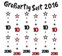 Ghirlanda decorativa per il 10° compleanno di ragazzo, 7 pezzi, nero e rosso, con scritta "Happy 10th Birthday", numero 10, cerchio a pois, stelle scintillanti, ghirlanda per ragazze, dieci volte