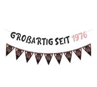 Ghirlanda decorativa per il 50° compleanno da donna, 2 pezzi, con rose nere e dorate, con scritta in lingua inglese "GROßARTIG SEIT 1976", divertente striscione con numeri 50, decorazione per feste di