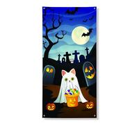 Ghirlanda decorativa per porta con fantasma di Halloween, zucca, cimitero, decorazione per interni ed esterni, festival autunnali, forniture per vacanze 91 x 183 cm