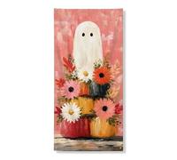 Ghirlanda decorativa per porta con fantasma, fiori di zucca, decorazione per porta d'ingresso, per interni ed esterni, autunno, Halloween, da appendere, 91 x 183 cm