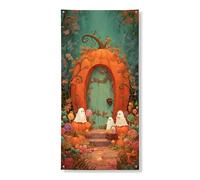 Ghirlanda decorativa per porta con zucca, fantasmi festivi e caramelle, decorazione per porta d'ingresso, per interni ed esterni, autunno e Halloween, 91 x 183 cm