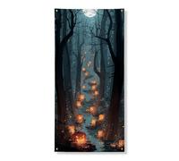 Ghirlanda decorativa per porta con zucca gotica, fantasiose lanterne di Halloween, foresta, per interni ed esterni, per festival autunnali, 91 x 182 cm