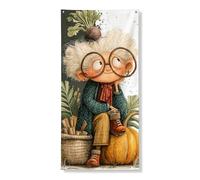 Ghirlanda decorativa per porta del raccolto, decorazione per porta d'ingresso, con zucca giocosa e personaggio, 91 x 183 cm