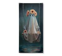 Ghirlanda decorativa per porta, fantasma, girasole, floreale, altalena, spirito, per interni ed esterni, decorazione per Halloween, feste stagionali, 91 x 183 cm