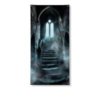 Ghirlanda decorativa per scale infestate, misteriosa architettura gotica per interni ed esterni, decorazione per Halloween, feste spettrali, 91 x 182 cm