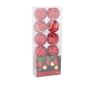 Ghirlanda di 10 luci LED natalizie con palline decorative in rosso e bianco