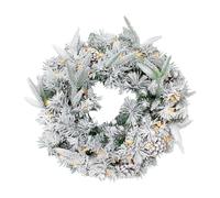 Ghirlanda di abete a LED con neve e bacche, luce bianca calda, 51 cm con 35 LED, funzionamento a batteria con timer, ghirlanda decorativa per Natale, Avvento, inverno
