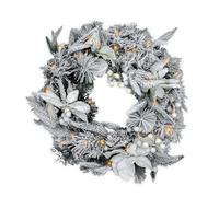 Ghirlanda di abete a LED con neve e fiori, 51 cm, 35 LED, bianco caldo