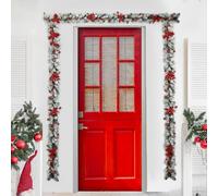 Ghirlanda di abete artificiale con bacche rosse e palline ornamentali, progettata per un uso durevole in ambienti decorativi per la casa (1,8 metri)