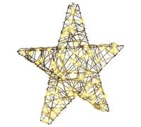 Ghirlanda di abete artificiale, stella 3D con 50 LED, luce bianca calda, 55 x 52,5 x 9 cm, in rattan, per feste di Natale, decorazioni per albero di Natale