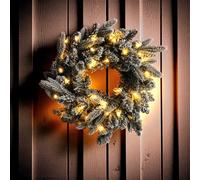 Ghirlanda di abete d'arte con 35 LED per esterni, funzionamento a batteria con timer, 40 cm, luce bianca calda, illuminata con decorazione della neve, per Natale, Avvento, inverno