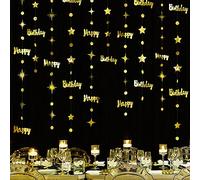 Ghirlanda di bandierine metalliche da appendere con scritta "Happy Birthday" e stelle