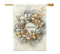 Ghirlanda di bandierine per casa, pigne rustiche invernali con bacche bianche invernali su entrambi i lati, decorative per esterni, patio, cortile, prato, ingresso, balcone, 71 x 101 cm