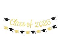 Ghirlanda di cappelli per lauree, classe 2026, colore nero e oro, glitterata, per feste di laurea e lauree, decorazioni per feste di laurea (oro)