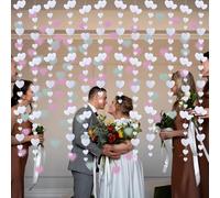 Ghirlanda di carta bianca, decorazione a forma di cuore, bianco, 52 m, decorazione per matrimoni, compleanni, feste di addio al nubilato (bianco)