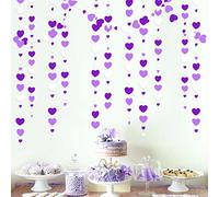 Ghirlanda di carta da appendere a forma di cuore, viola e bianco, 1,5 m, con scritta "Love" e lavanda