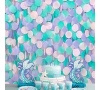 Ghirlanda di carta velina viola e rosa foglia di tè, con grandi cerchi, da appendere sullo sfondo a pois, striscione per sirenette per bambini, compleanno, matrimonio, baby shower, decorazioni per