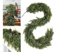 Ghirlanda di cedro artificiale realistica al tatto, ghirlanda natalizia finta verde finta spessa e lussureggiante con aghi di pino per tavolo, camino, mantello, casa vacanze, decorazione per interni