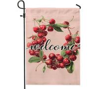 Ghirlanda di ciliegie da giardino, decorazione di benvenuto per primavera estate, striscione per esterni in iuta su entrambi i lati, decorazione per prato per vacanze e feste, 30,5 x 45,7 cm