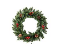 Ghirlanda di cipresso artificiale natalizia invernale Real Touch con pigne per la decorazione da appendere al portico della porta d'ingresso della casa vacanza, cortile interno ed esterno D 60cm