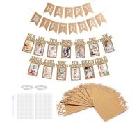Ghirlanda di Compleanno 12 Mesi e Happy Birthday Striscione Set - Primo Anno Bimbo Banner Fotografico Compleanno Kraft Milestone Mensile - per Battesimo Celebrazioni Feste Festone