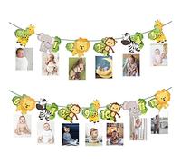 Ghirlanda di Compleanno 12 Mesi, Festone Primo Compleanno Fotografico Bimbo Bandierine 12 Cartoncini di Carta per Foto Mensili Decorazione per Baby Shower Feste Animale della Foresta
