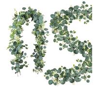 Ghirlanda di eucalipto, 1,8 m, decorazione artificiale di eucalipto, decorazione per la casa, impermeabile, con fiori bianchi, per interni ed esterni, balcone, decorazione da tavolo