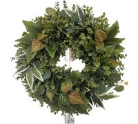 Ghirlanda di eucalipto artificiale, 45,7 cm, per ingresso porta d'ingresso | Vivaci eucalipti e girasoli, dimensioni 35,6 cm, fresco look primaverile, benvenuto sulla porta d'ingresso, design realistico