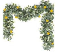 Ghirlanda di eucalipto artificiale in seta con accenti realistici per il respiro del bambino, per ricevimenti di nozze, decorazione per balcone, vestirsi sul caminetto e styling per eventi (limone)