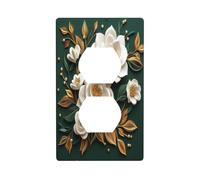 Ghirlanda di fiori 3D con foglie verdi e accenti dorati, copertura per interruttore della luce, decorativa, 1 banda, piastra da parete per cucina, camera da letto, bagno, dimensioni 7 x 11,4 cm