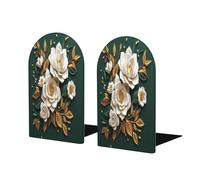 Ghirlanda di fiori 3D foglie verdi accenti dorati fermalibri per mensole 2 pezzi fermalibri in legno per libri organizer per casa ufficio biblioteche