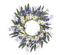Ghirlanda di fiori artificiali, 50,8 cm, ghirlanda di fiori viola con margherite blu e bianche, ghirlanda primavera/estate, adatta per porte d'ingresso, pareti interne, finestre, decorazioni e