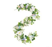 Ghirlanda di fiori artificiali da 180 cm, con petali resistenti allo sbiadimento e sei farfalle 3D per la decorazione del camino del soggiorno (A)