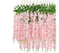 Ghirlanda di fiori artificiali di glicine, 12 m, in seta, da appendere, per interni ed esterni, casa, giardino, Natale, decorazione per feste di nozze (rosa)