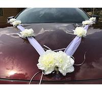 Ghirlanda di fiori in organza, per auto, per matrimonio, feste, colore bianco