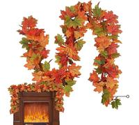 Ghirlanda di Foglie Autunnali - Ghirlanda Artificiale con Foglie d’Acero in Rattan 1,7 Metri | Decorazione Autunnale Colorata per Feste Matrimonio Casa | Ciondolo Rattan - Decorazioni Stagionali