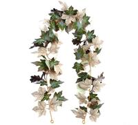 Ghirlanda di foglie d'acero artificiali, 1,5 m, decorazione autunnale realistica, foglie di seta da appendere per il Ringraziamento, Halloween, tavolo, caminetto, porta, portico, verde, giallo, rosso