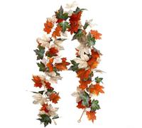 Ghirlanda di foglie d'acero artificiali, 1,5 m, decorazione autunnale realistica, foglie di seta da appendere per il Ringraziamento, Halloween, tavolo, caminetto, porta, portico, verde, giallo, rosso