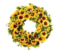 Ghirlanda di girasole artificiale per porta d'ingresso, da appendere alla parete, primavera, estate, autunno, decorazione floreale finta, ornamento circolare, 40 x 40 cm (40 cm)