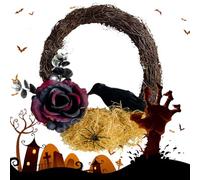 Ghirlanda di Halloween | Ghirlanda di Fiori Artificiali con Corvo Realistico | Robusto Artigianato Decorazione Spettrale per Feste per Porte, Casa, Festival Interno E Esterno O Decorazioni per Eventi