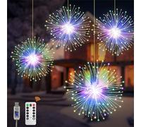 Ghirlanda di luci natalizie, confezione da 4 luci USB da appendere, 480 pezzi, 8 modalità, luci a sfera impermeabili in filo di rame, adatte per casa, Natale, Halloween, feste all'aperto (Colore)